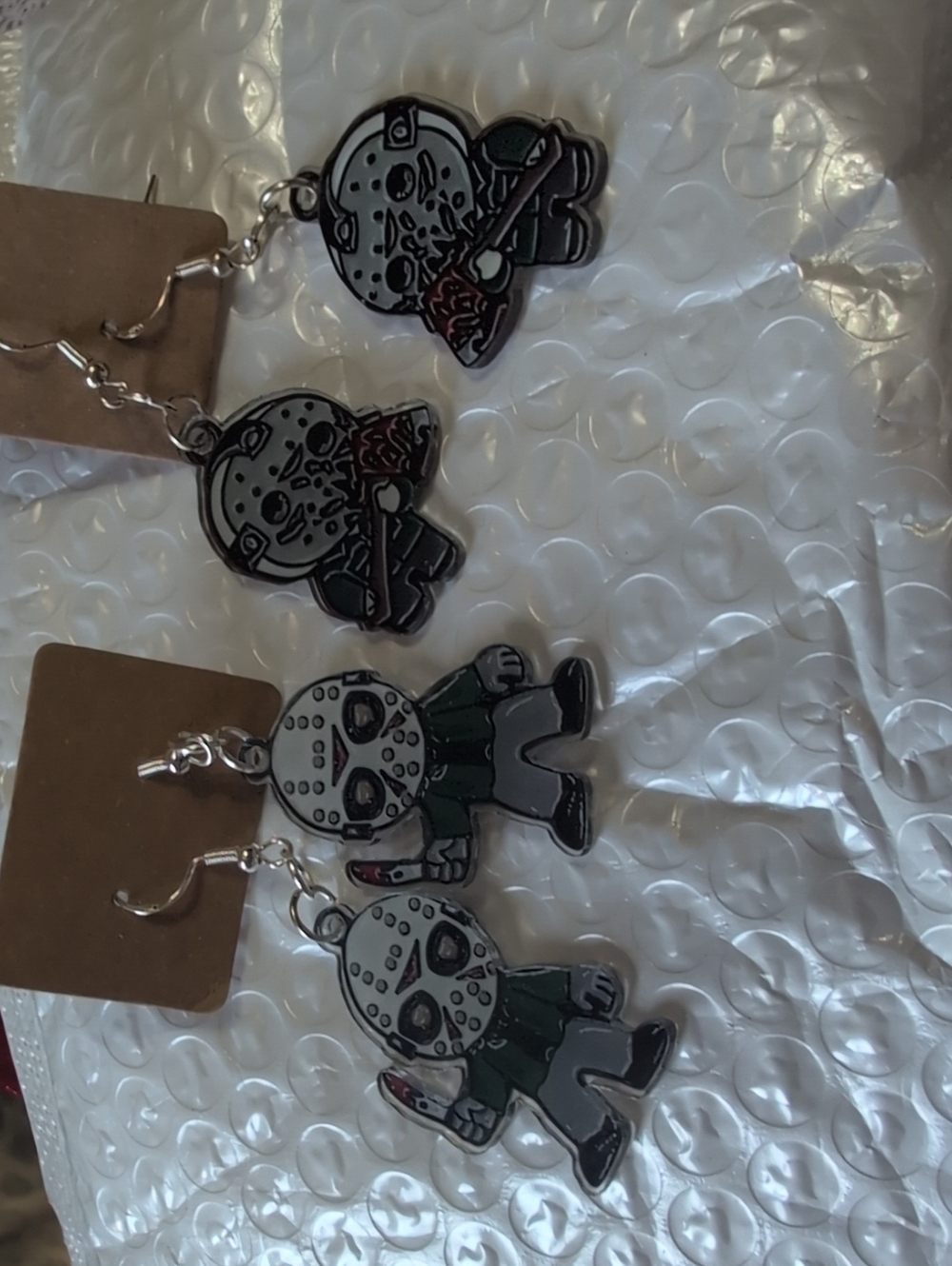 Cute Kids Hockey Mask Character Earrings - Green and Gray Halloween 🎃 Handmade